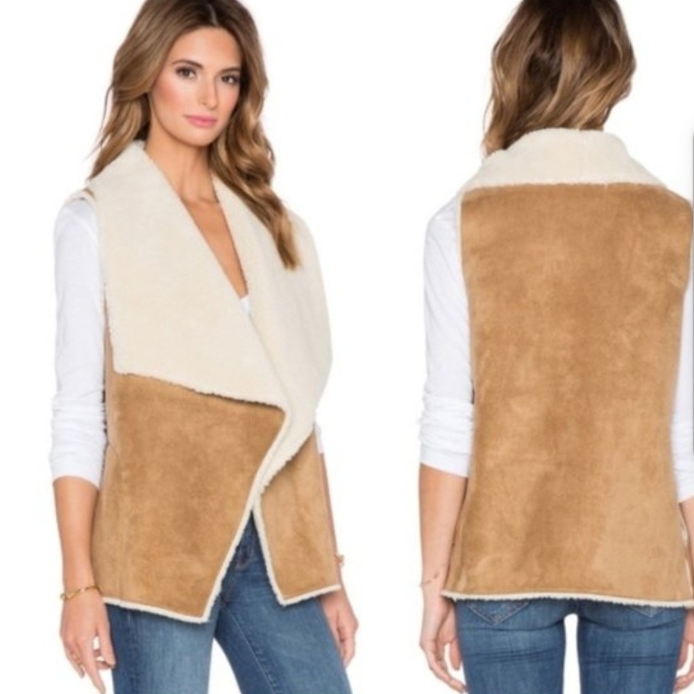VELVET BY GRAHAM & SPENCER Faux Shearling Suede Vest Tan Cream Size M warm